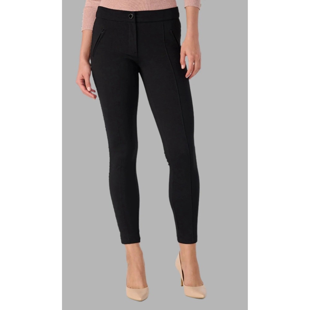 NWT Women's KARL LAGERFELD PARIS black mini logo tape compression pants size 0